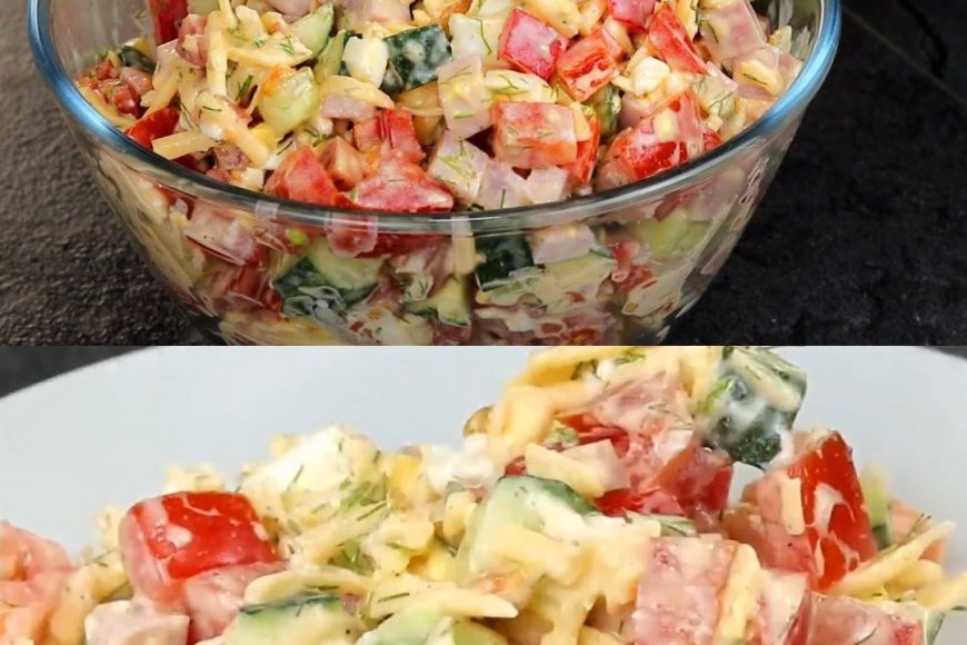 Salat aus frischem Gemüse und herzhaften Zutaten: Eine köstliche und ...