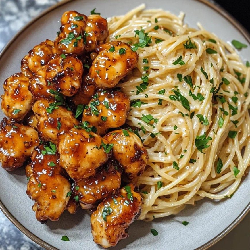 Cremige Spaghetti mit würzigem Honig Knoblauch Hähnchen ein Festmahl ...